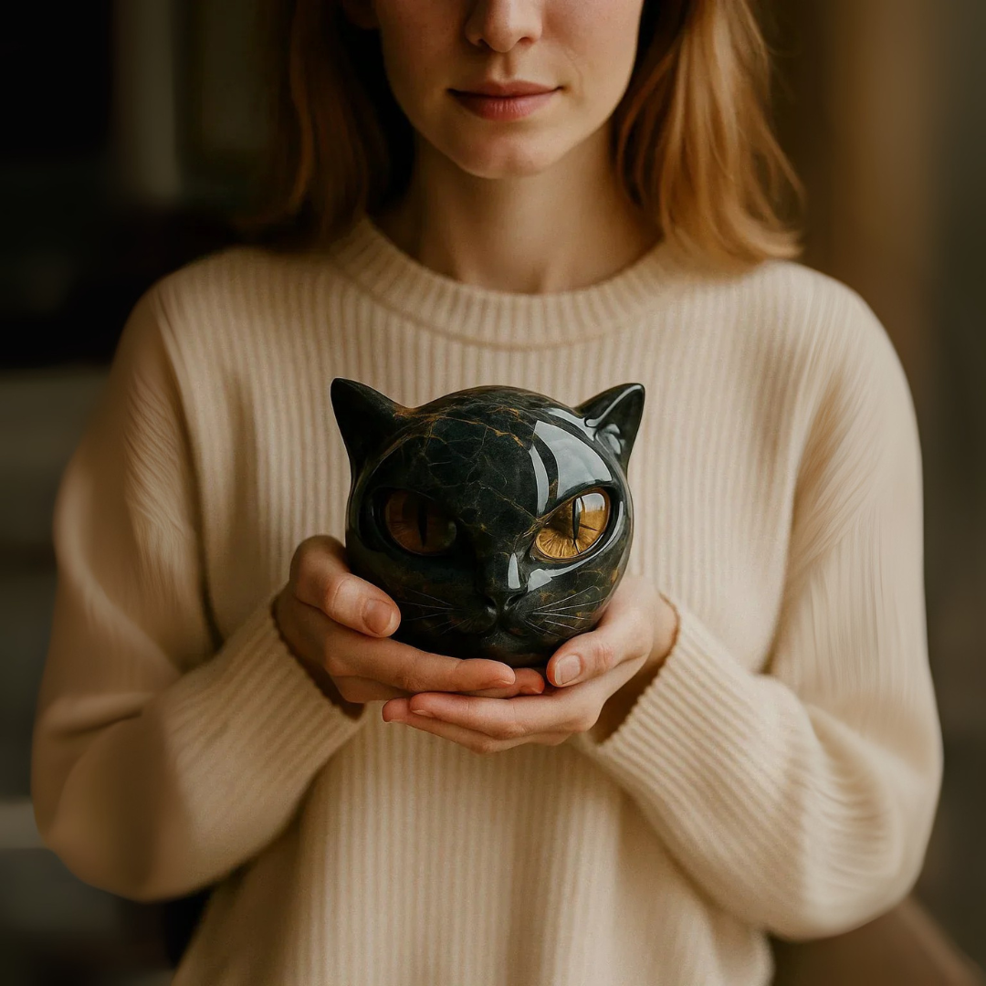 MystiKatt™ – Skulptur i Mörk Marmor