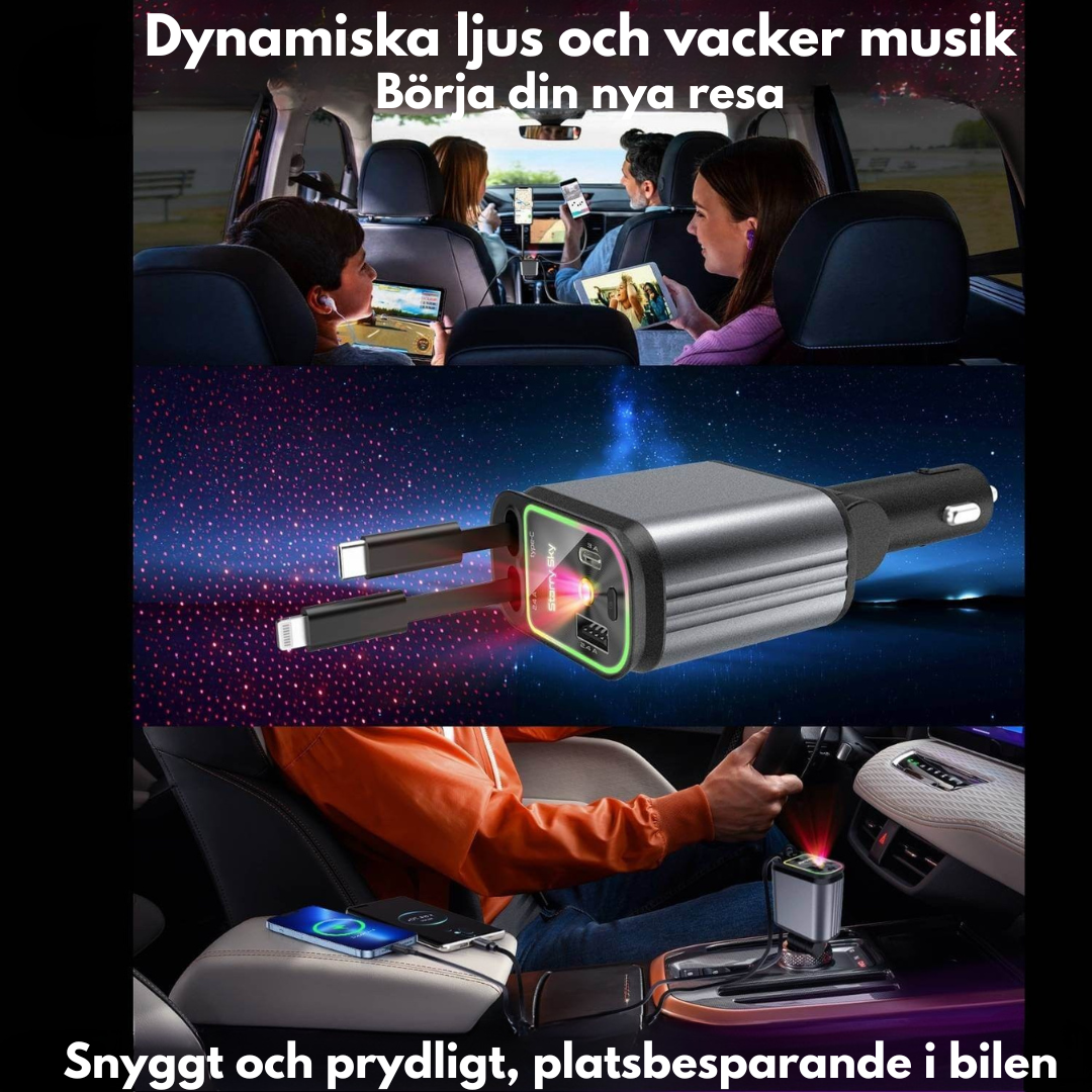 DriveCharge™ 120W | Supersnabb 4-i-1 Billaddare med RGB Stjärnhimmel