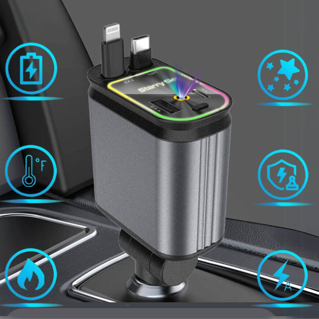 DriveCharge™ 120W | Supersnabb 4-i-1 Billaddare med RGB Stjärnhimmel