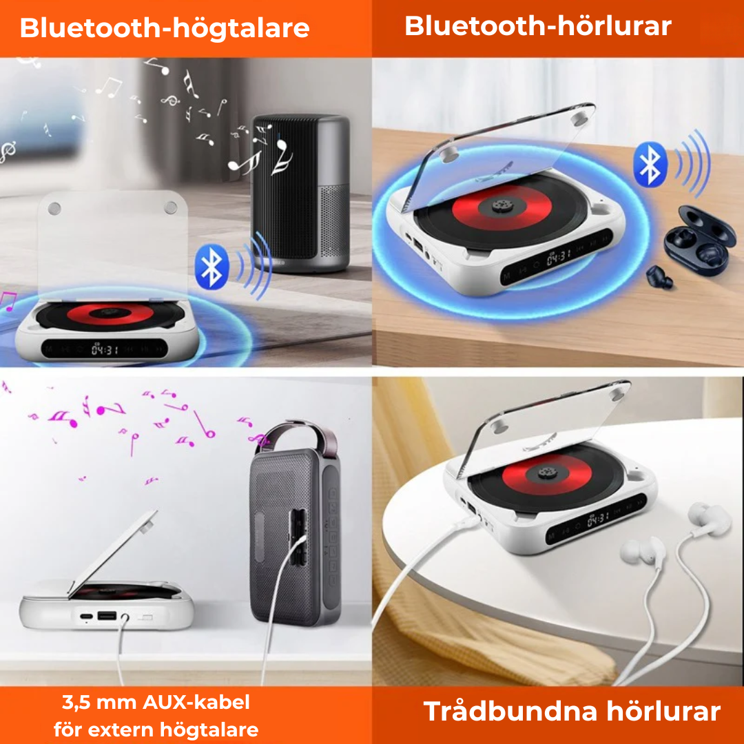 EchoWave™ | Portabel CD-spelare med Bluetooth och kabelanslutning