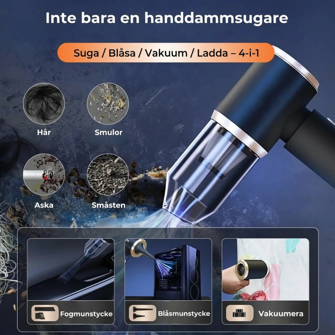 StädForce™ Pro Mini – Trådlös mini dammsugare och blåsare för skrivbord, bil och svåra hörn