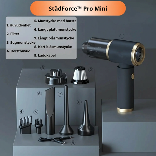 StädForce™ Pro Mini – Trådlös mini dammsugare och blåsare för skrivbord, bil och svåra hörn