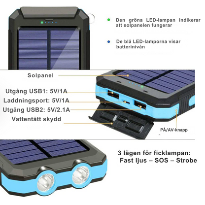 SolKraft™-Powerbank med dubbel laddning (USB och solcell)