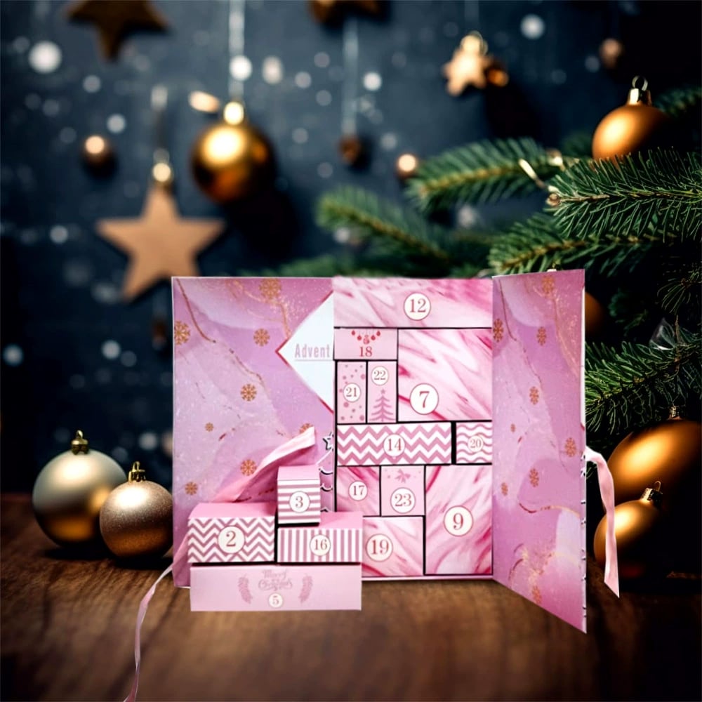 JulgåvaBox™ 🎁 24 dagar med överraskningar — Rosa marmoradventkalender 2025