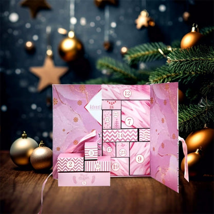 JulgåvaBox™ 🎁 24 dagar med överraskningar — Rosa marmoradventkalender 2025