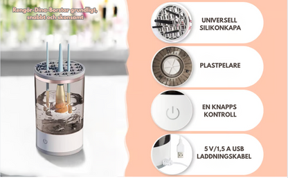 CleanGlam™ – Automatisk 3-i-1 Sminkborstrengörare