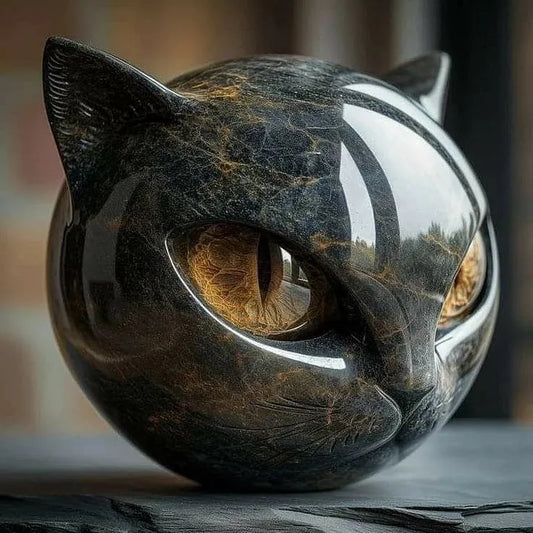 MystiKatt™ – Skulptur i Mörk Marmor